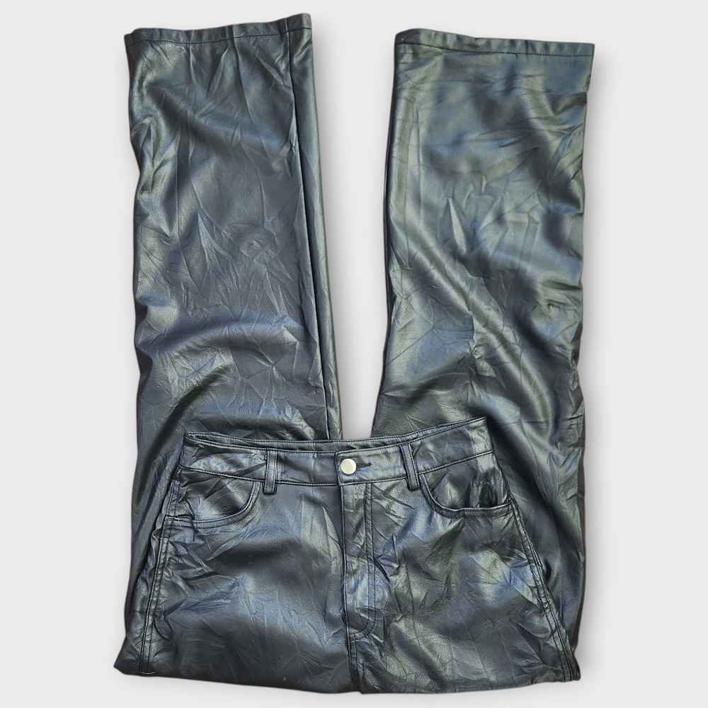 Goop G. Label Vegan Leather Pants Size S Black High Waist Straight Leg